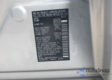 2017 Nissan Rogue Sv from USA, damaged, VIN KNMAT2MVXHP585072